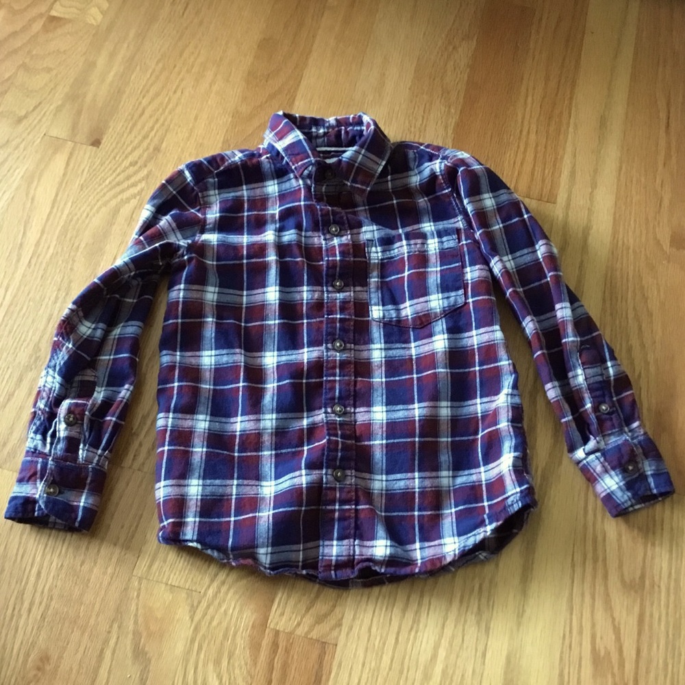 Carter’s boys Sz4 flannel plaid shirt wht/nvy/plum